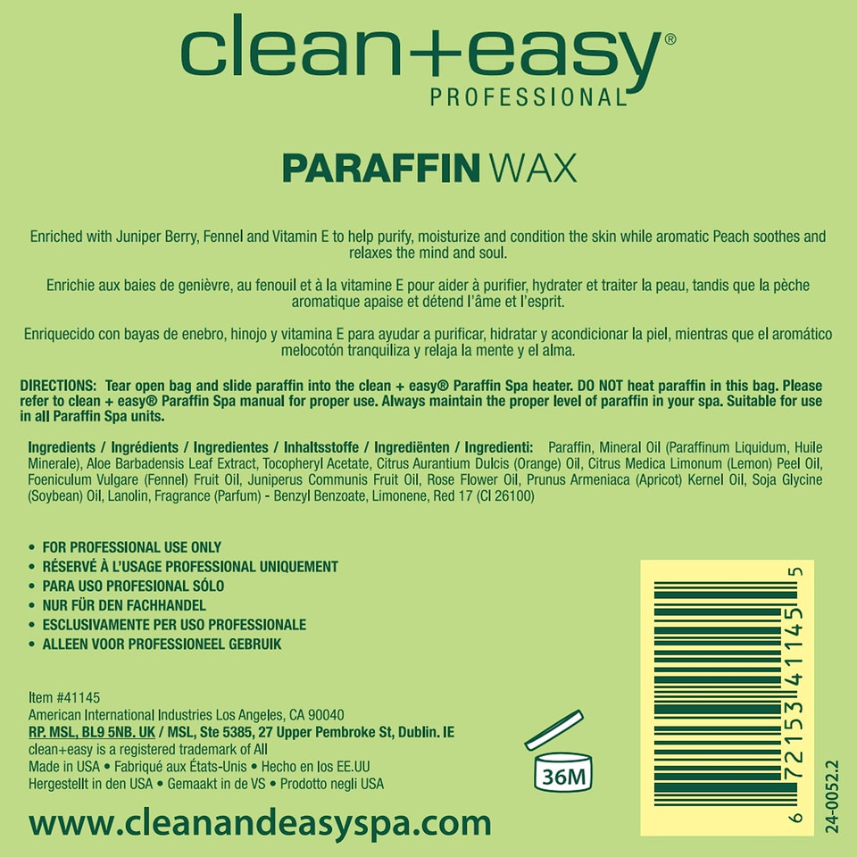 Clean + Easy Peach & Fennel Paraffin Wax  Hydrating Paraffin Wax Refill For Hand & Feet Treatments, 16 Oz