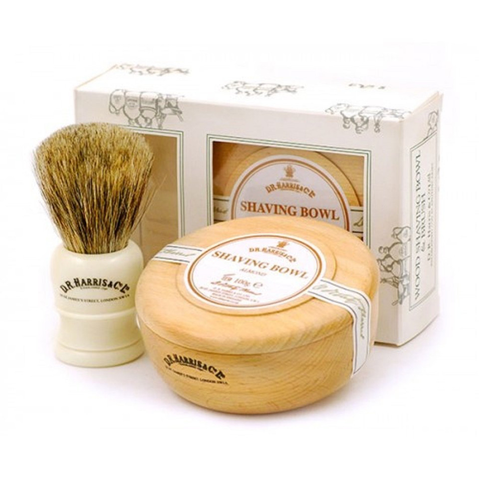 D.R. Harris & Co. Sandalwood Beechwood Shaving Bowl (100G) And Shaving Brush, Shaving Gift Set
