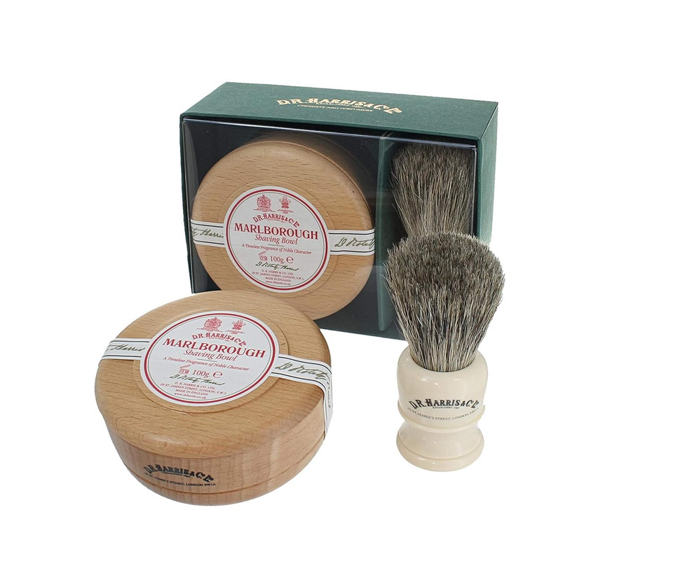 D.R. Harris & Co. Sandalwood Mahogany Shaving Bowl (100G) And Shaving Brush, Shaving Gift Set