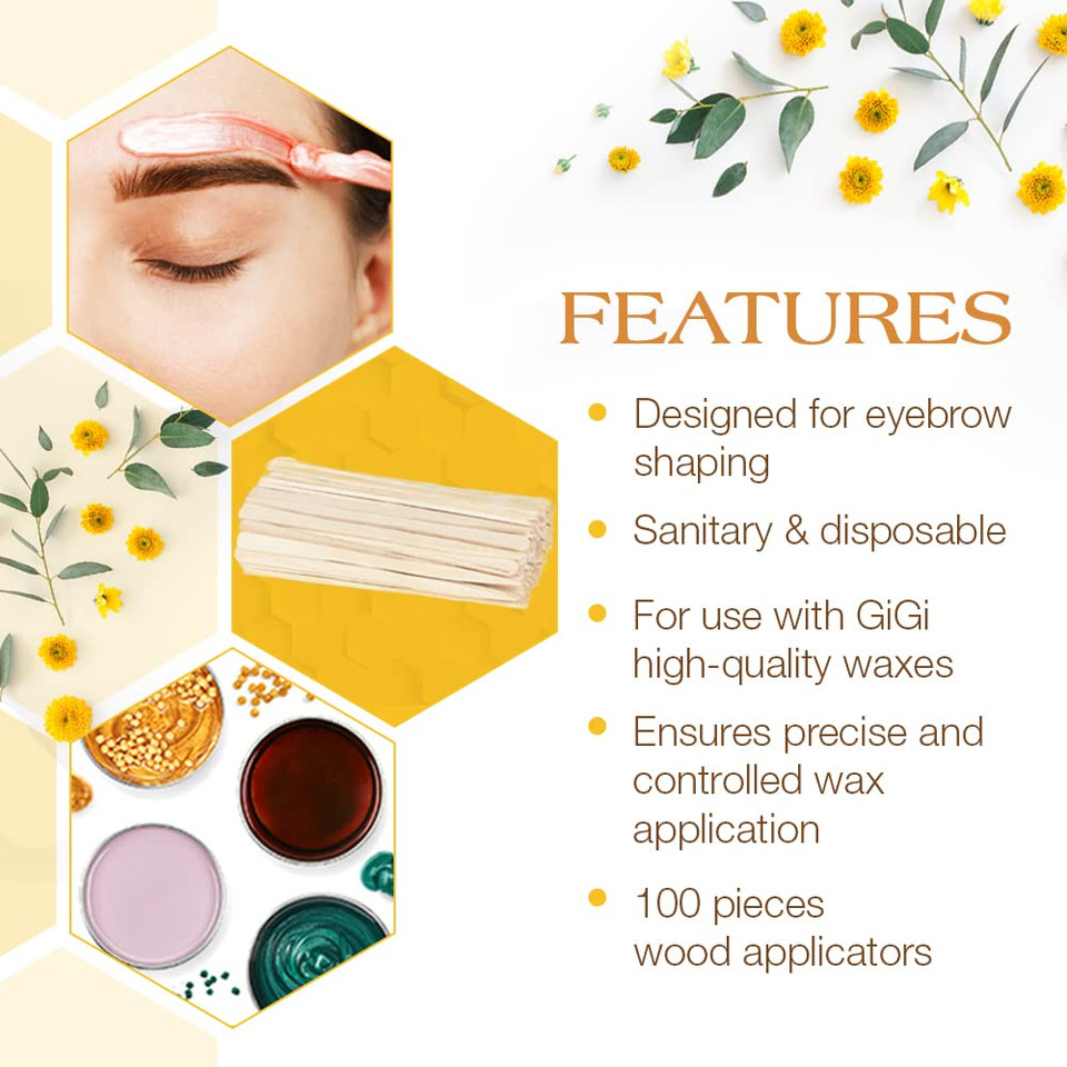 Gigi Eyebrow Wax Sticks For Hair Removal  Small, Fine Applicator Stick, Wooden Waxing Sticks For Face & Eyebrows, 100 Ct
