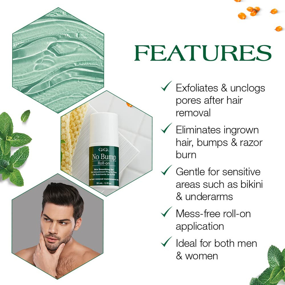 Gigi No Bump Roller Gel - Ingrown Hair Treatment Roll On & Razor Bump Remover, Post-Wax & After Shave Skin Soothing Care, 2 Oz