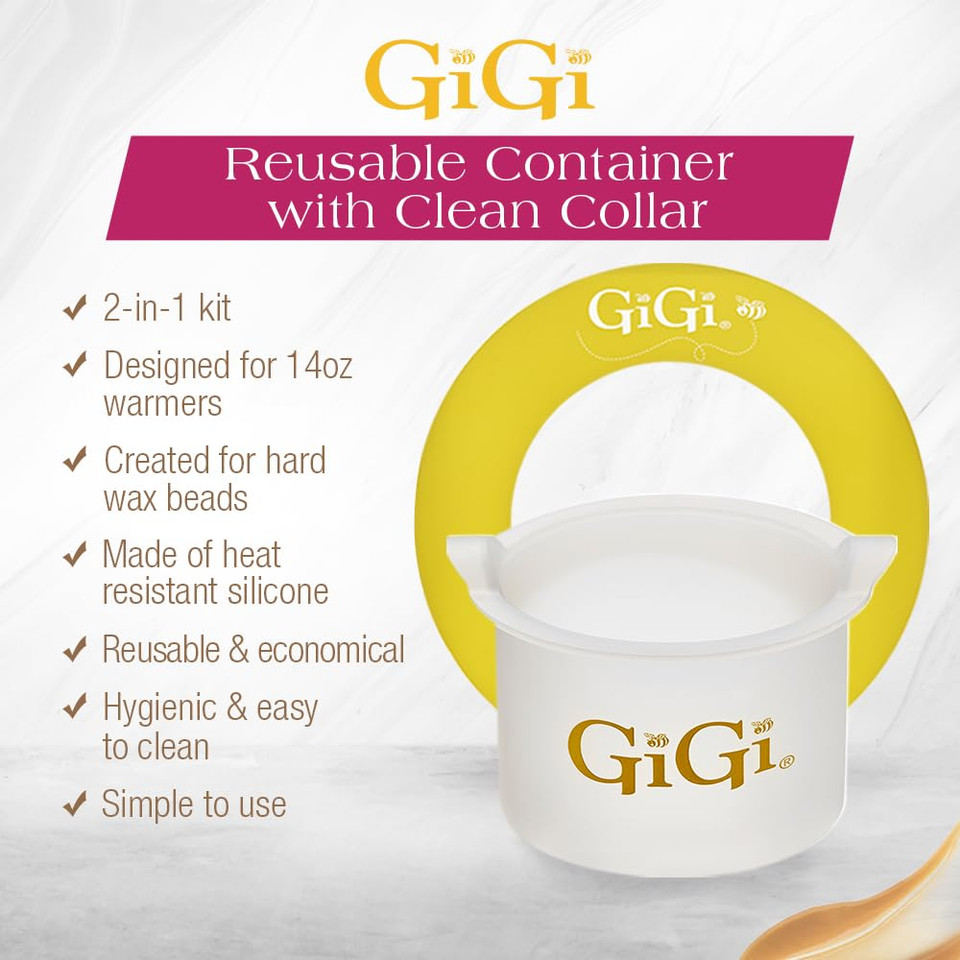 Gigi Reusable Container With Clean Collar  Silicone Wax Pot Liner For 14 Oz Wax Warmer, Waxing Accessories Kit