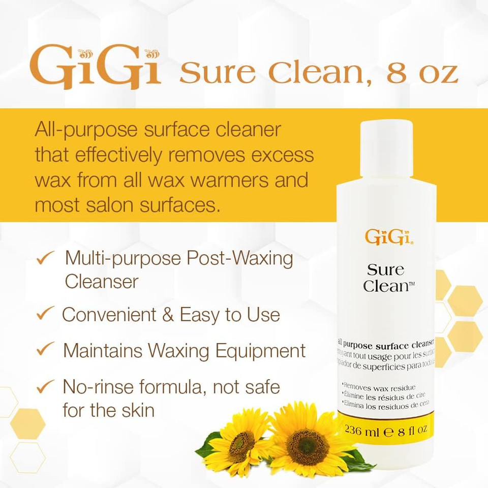 Gigi Sure Clean Wax Remover  All-Purpose Surface Cleaner For Wax Residue Removal, 8 Fl Oz