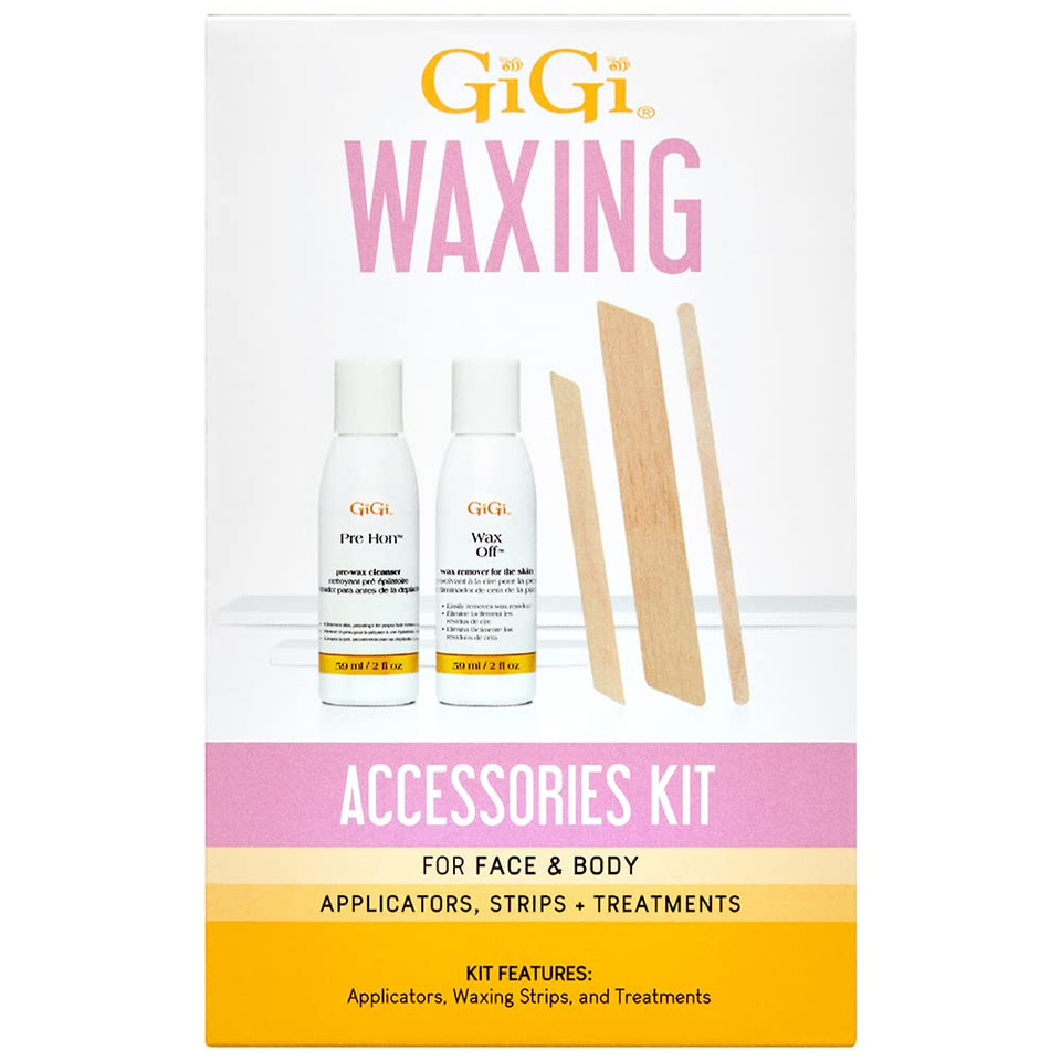 Gigi Waxing Accessories Kit - Non-Woven Wax Strips, Applicators Sticks & Treatments For Face & Body Hair Removal - Pre & Post Wax Care