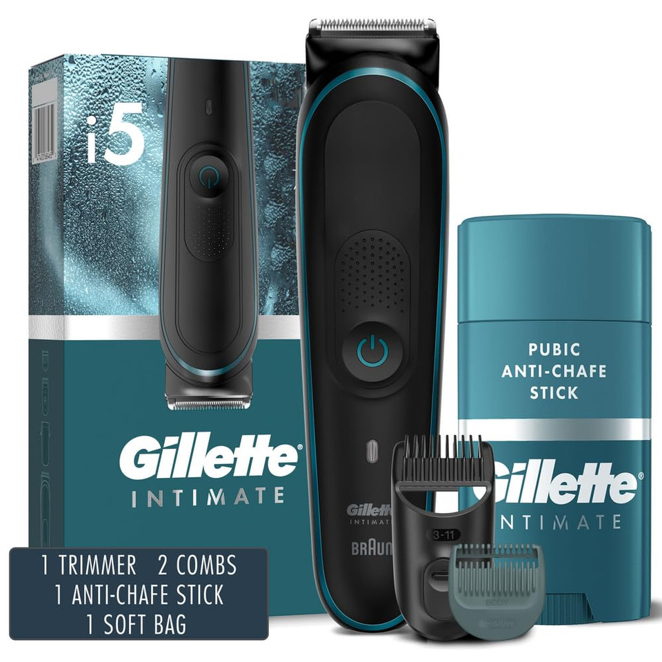Gillette Intimate MenS Pubic Hair Trimmer, Skinfirst Pubic Hair Trimmer For Men, Waterproof, With Anti Chafe Stick