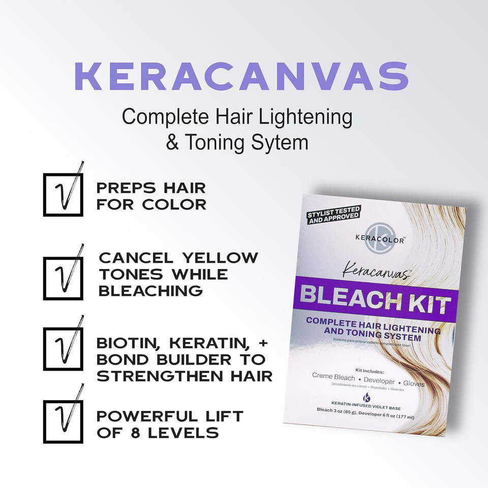 Keracolor Keracanvas Hair Bleach Kit, Complete Hair Lightening & Toning System, Lifts Up To 8 Levels, Neutralizes Brassiness
