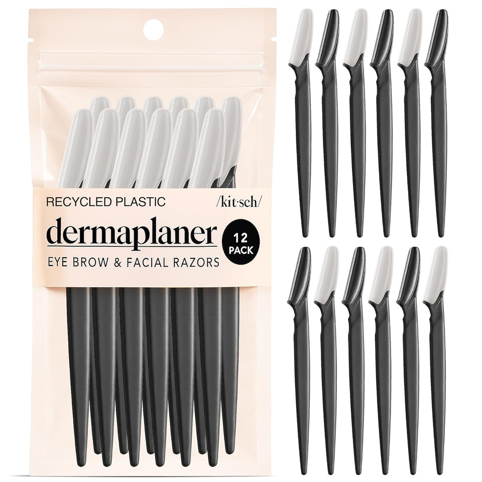 Kitsch Dermaplane Razor For Women Face - Face Razors For Women And Men - Eyebrow Trimmer, Shaver, Recycled Plastic Dermaplaning And Skin Care Tool - Black, 12 Pcs