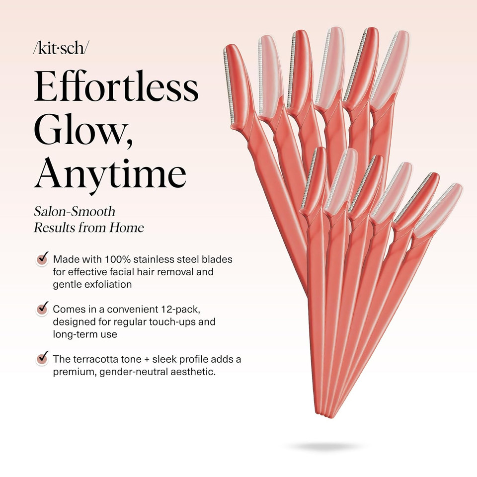 Kitsch Dermaplane Razor For Women Face - Face Razors For Women And Men - Eyebrow Trimmer, Shaver, Recycled Plastic Dermaplaning And Skin Care Tool - Blush, 12 Pcs