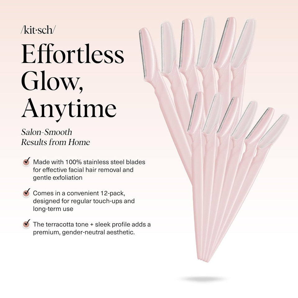 Kitsch Dermaplane Razor For Women Face - Face Razors For Women And Men - Eyebrow Trimmer, Shaver, Recycled Plastic Dermaplaning And Skin Care Tool - Coral, 6 Pcs