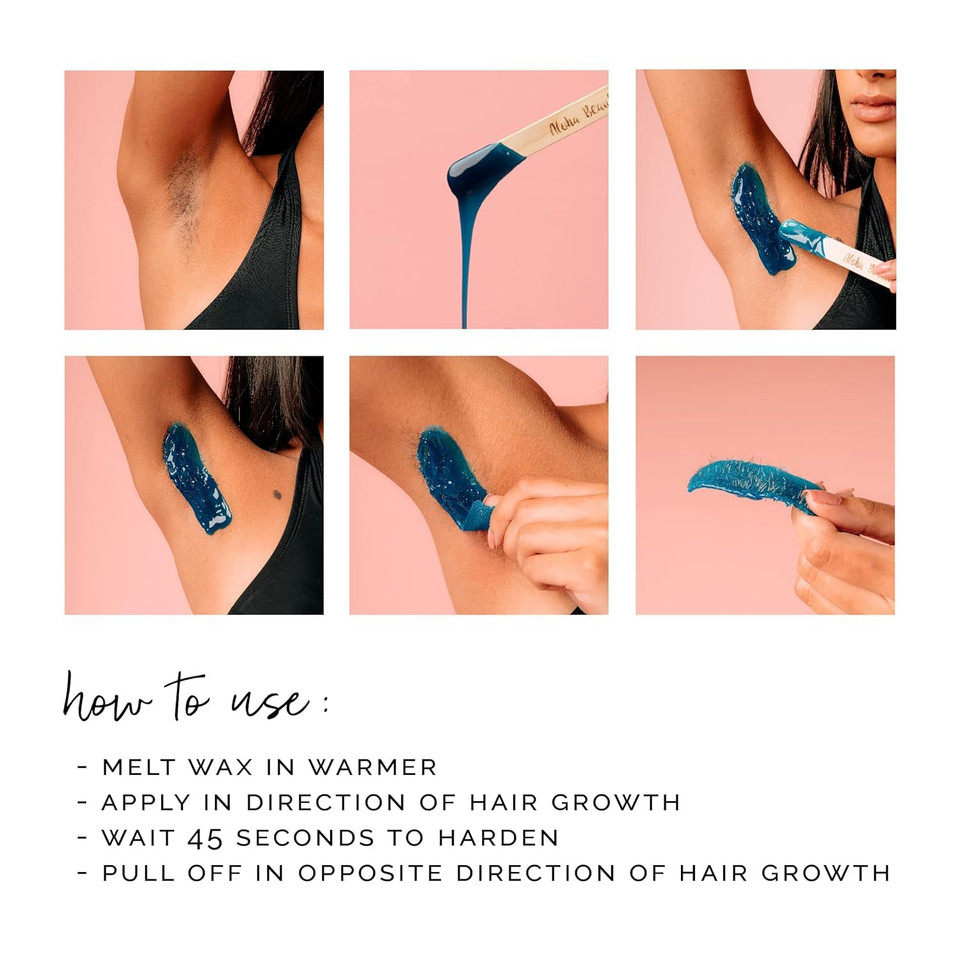 Koluawax Hard Wax Beads For Hair Removal  Coarse Hair Formula  Face, Brazilian, Underarms, Back Chest, Bikini Waxing  Sea Salt & Surf, 1Lb Refill For Wax Warmers & 10 Large Applicator Sticks