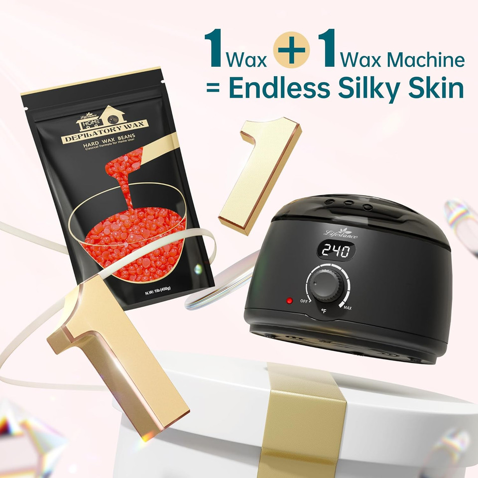Lifestance L2 Digital Wax Warmer Hair Removal Kit + 1Lb Strawberry Wax Beads