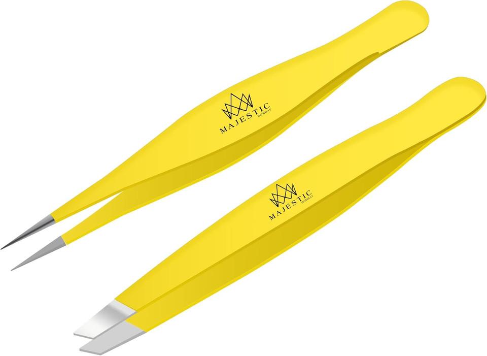 Majestic Bombay Fine Point + Slant Tweezers For Women And Men  Splinter Ticks, Facial, Brow And Ingrown Hair RemovalSharp, Needle Nose, Surgical Tweezers Precision Best Tweezers For Chin Hair