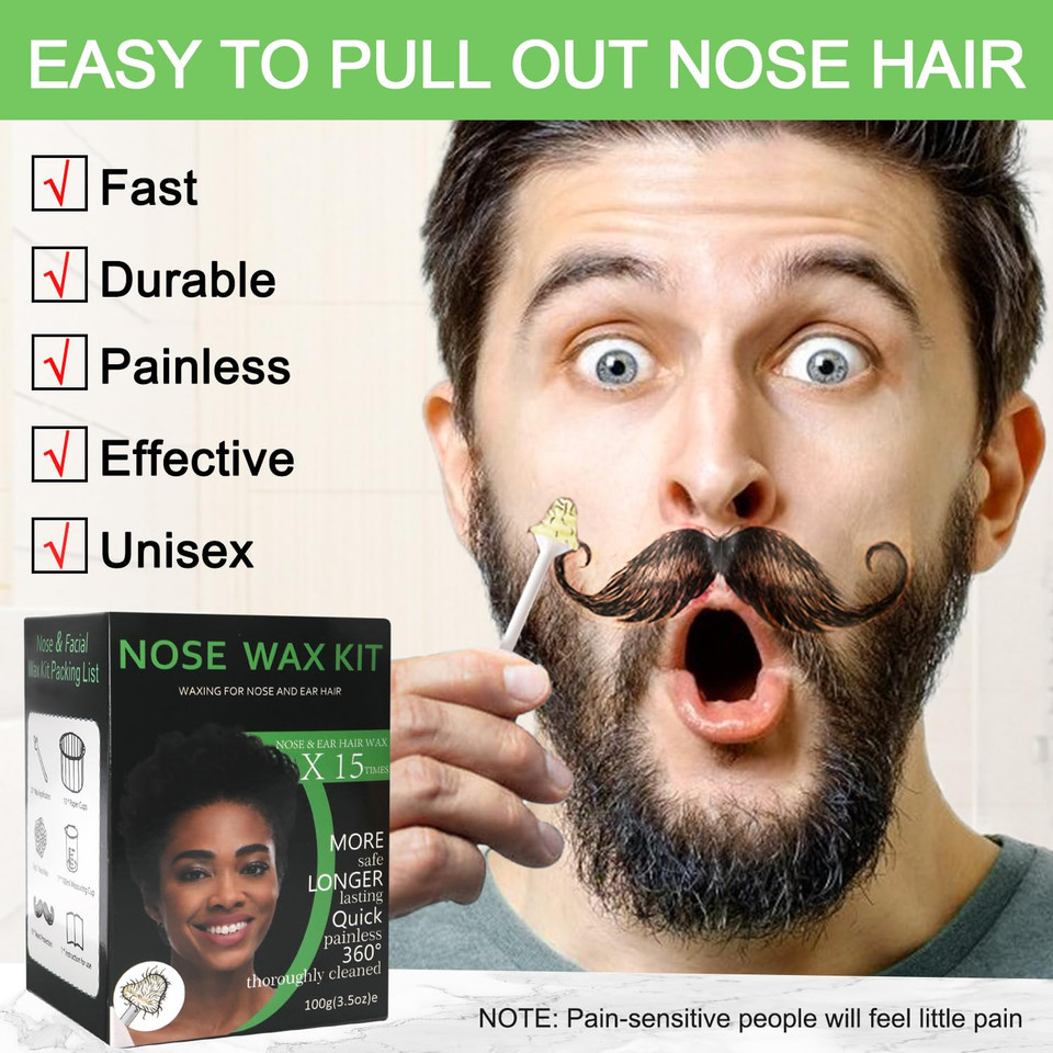 Nose Wax Kit Ear Hair Waxing Kit For Men And Women 100G Wax 30 Applicators (Up To 30 Uses) Includes Natural Aloe Vera Wipes Mustache Guards Ear Guards Lasts Up To 5 Weeks