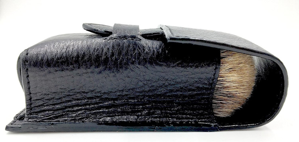 Parker Genuine Leather Shaving Brush Case  Handmade Black Travel Holder For Standard Badger, Boar & Synthetic Brushes
