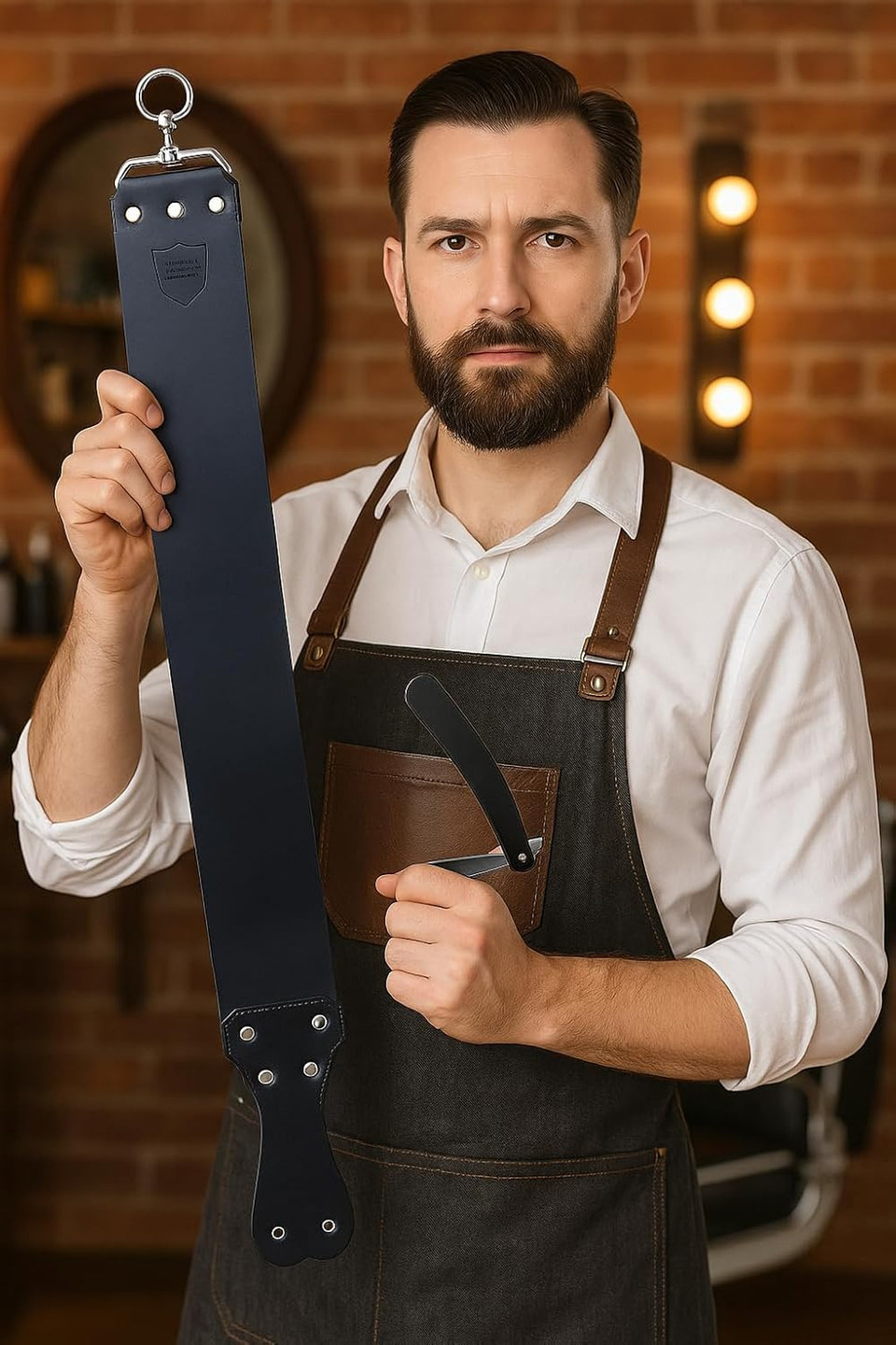 Parker Handmade Latigo Leather Strop For Straight Razor & Knife Sharpening  Usa Made, Paddle Handle W/Brass Chicago Screws, Twin Canvas & Leather Straps (3" × 27") (Black)