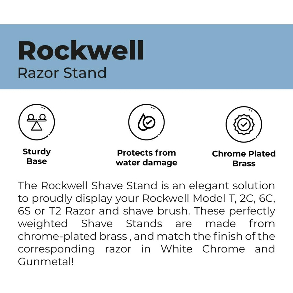 Rockwell Minimalist Premium Chromed Brass Safety Razor Stand | Elegant Design, Elegant Display Solution For Your Rockwell T, 6C, 2C, Or 6S Safety Razor | Premium Stainless Steel Gunmetal (Over Brass)