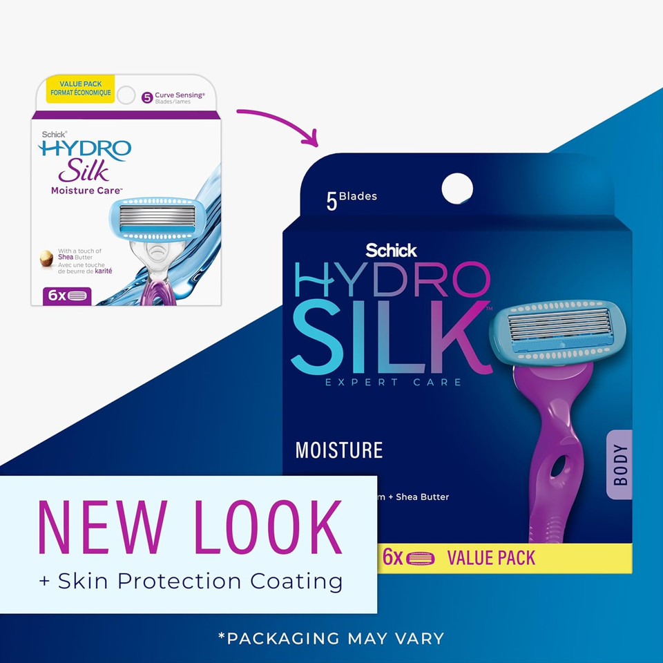 Schick Hydro Silk Moisture Razor Blade Refills, 4 Count | 5-Blade Moisturizing Razors For Women | Womens Moisturizing Razor Refills