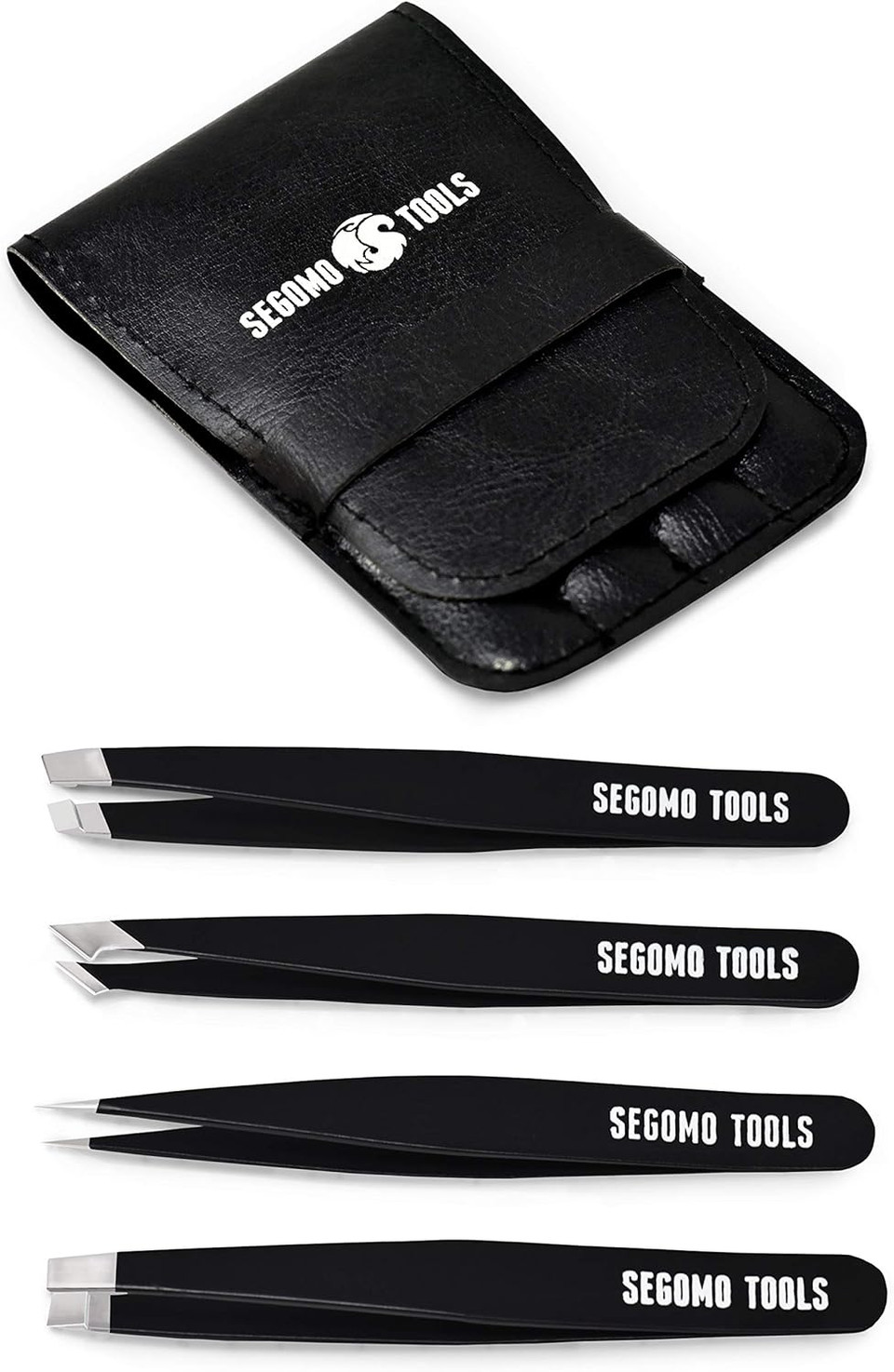 Segomo Tools 4 Piece Tweezer Set - Tweezers For Women - Ingrown Hair Removal Kit - Eyebrow Plucker - Precision Tweezers - Flat, Angled, Slant & Pointed Tweezers - Tw004