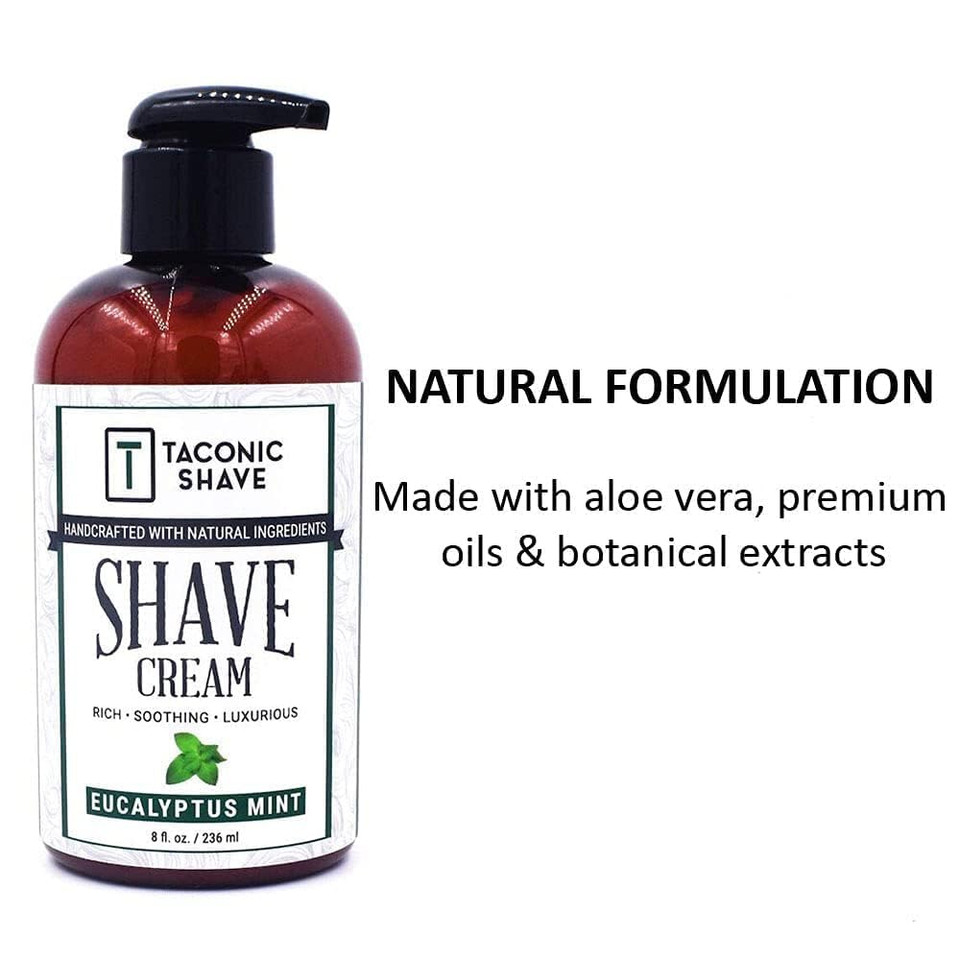 Taconic Shave, Natural Shaving Cream - Eucalyptus & Mint  Ultra-Rich High Lather Formula  Natural Shave Cream For Men & Women In 8 Oz. Pump Bottle  Scented Shaving Cream