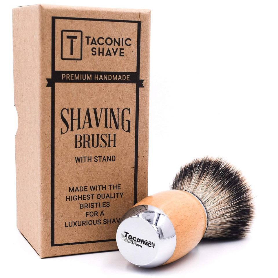 Taconic Shave'S Extra Dense 100% 3-Band Silvertip Badger Luxury Shaving Brush Deluxe Beechwood And Chrome Handle - Shaving Stand Included