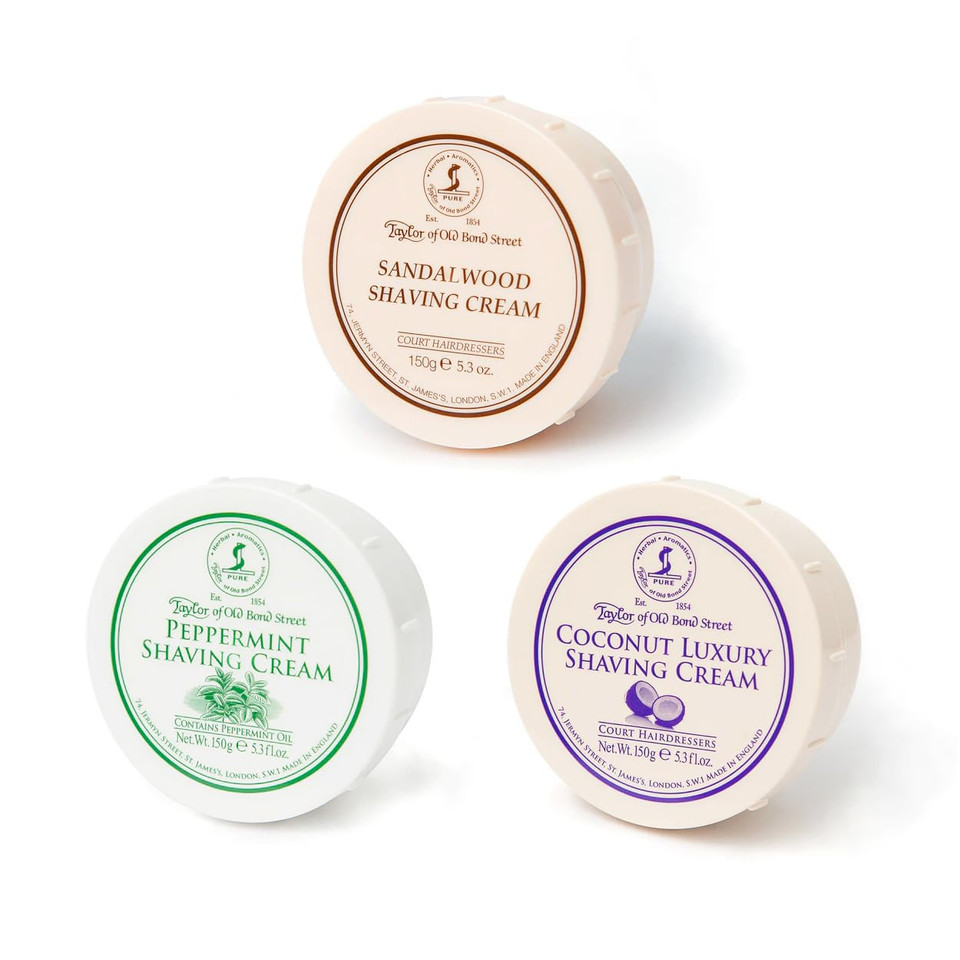 Taylor Of Old Bond Street Luxury Shaving Cream Trio  Sandalwood, Peppermint & Coconut (3 X 150G Bowls)