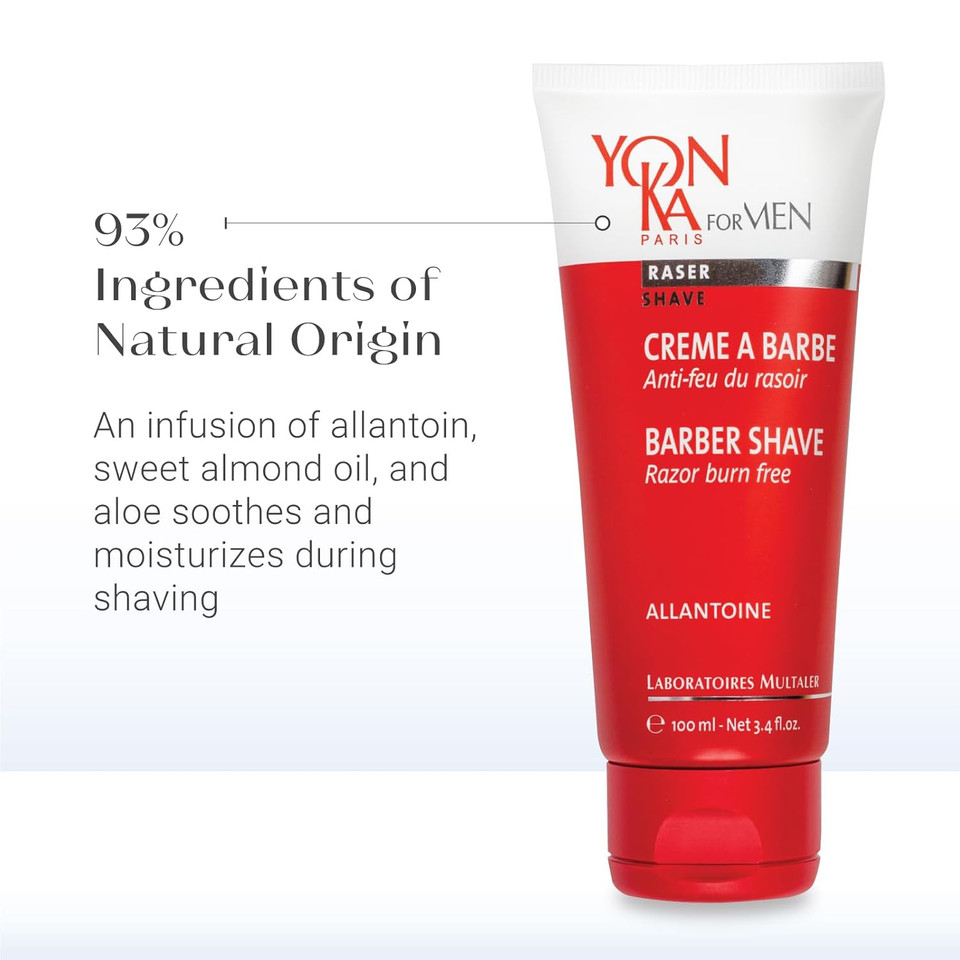 Yon-Ka Men'S Barber Shave Cream  Razor Burn Free Shaving Cream With Citrus Oils, Patchouli & Peppermint, Soothes Sensitive Skin, Allantoin & Vitamin B5, For Thick Beards & Smooth Shaves (100Ml)