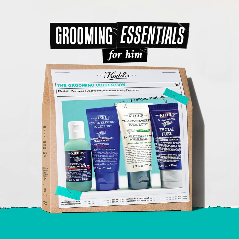 Kiehl'S Men'S Shaving Regimen Gift Set - 88 Value Including Face Wash, Shaving Cream, After Shave Gel & Face Moisturizer - For All Skin Types