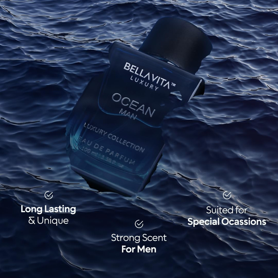 Bellavita Luxury Ocean Eau De Perfume For Men (100Ml) | Fresh Aquatic Fragrance | Notes: Aqueous, Bergamot, Orchid & Jasmine | Masculine Aromatic Fragrance | Mens Parfum Gift