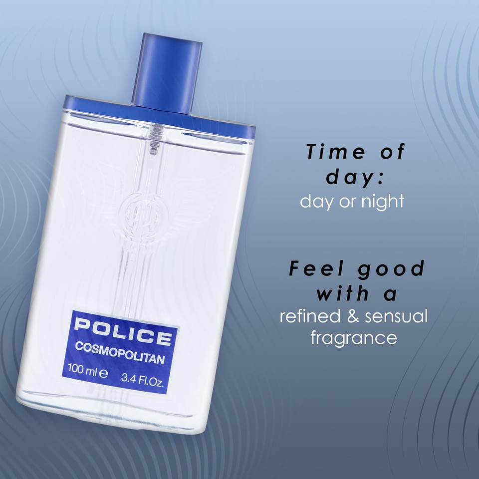 Cosmopolitan By Police - Fragrance For Men - Top Notes Of Mint And Sage - Middle Notes Of Jasmine And Nutmeg - Base Notes Of Vanilla And Sandalwood - Ideal For Socialite Occasions - 3.4 Oz Edt Spray