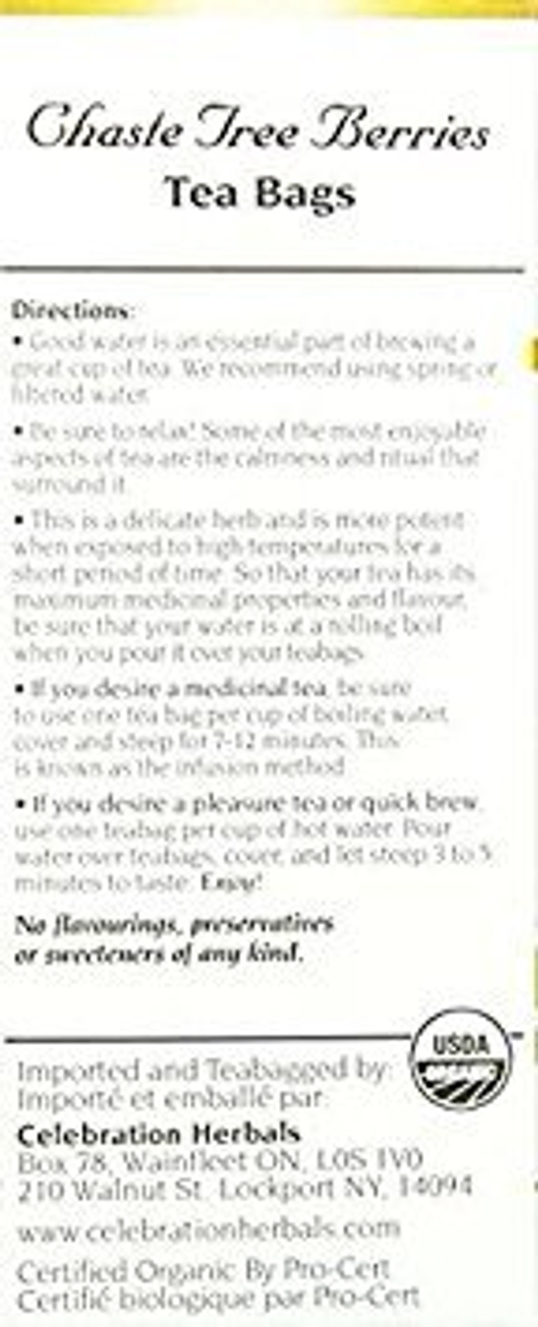 Celebration Herbals Organic Chaste Tree Berries Tea - 2 Pack (48 Bags In Total)