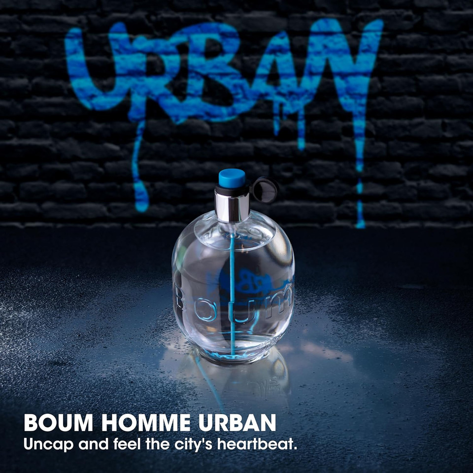 Boum Homme Urban Eau De Toilette - Spray Perfume For Men - Fruity Floral Scent - Notes Of Apple, Geranium, Bergamot- Made In France - 3.38 Fl.Oz