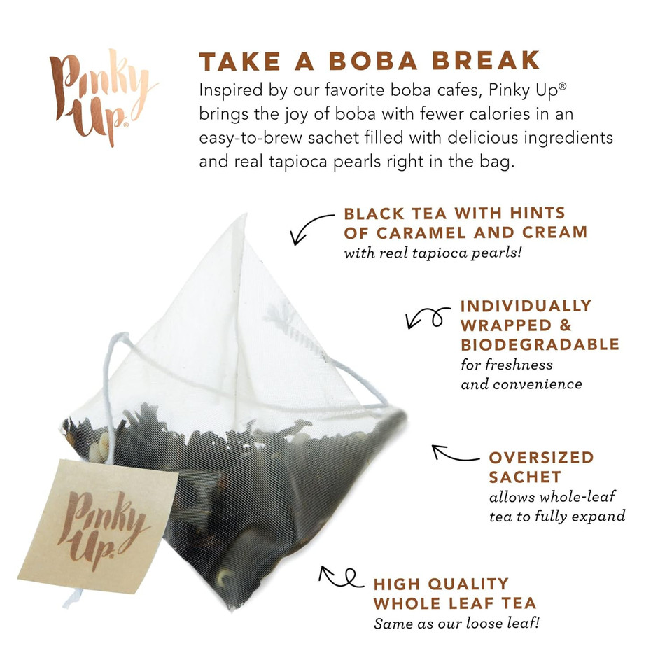 Pinky Up Mango Guava Boba Tea Sachets - Calorie Free Whole Leaf Rooibos Tea Bubble Tea - Boba Gift 12 Biodegradable Tea Bags