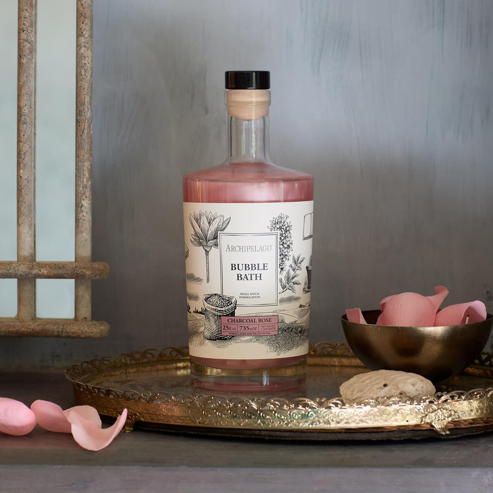 Archipelago Botanicals Luxury Charcoal Rose Bubble Bath, Moisturizing And Hydrating Gentle Bubble Bath, Detoxify, Restore And Soothe All Skin Types, 25 Oz