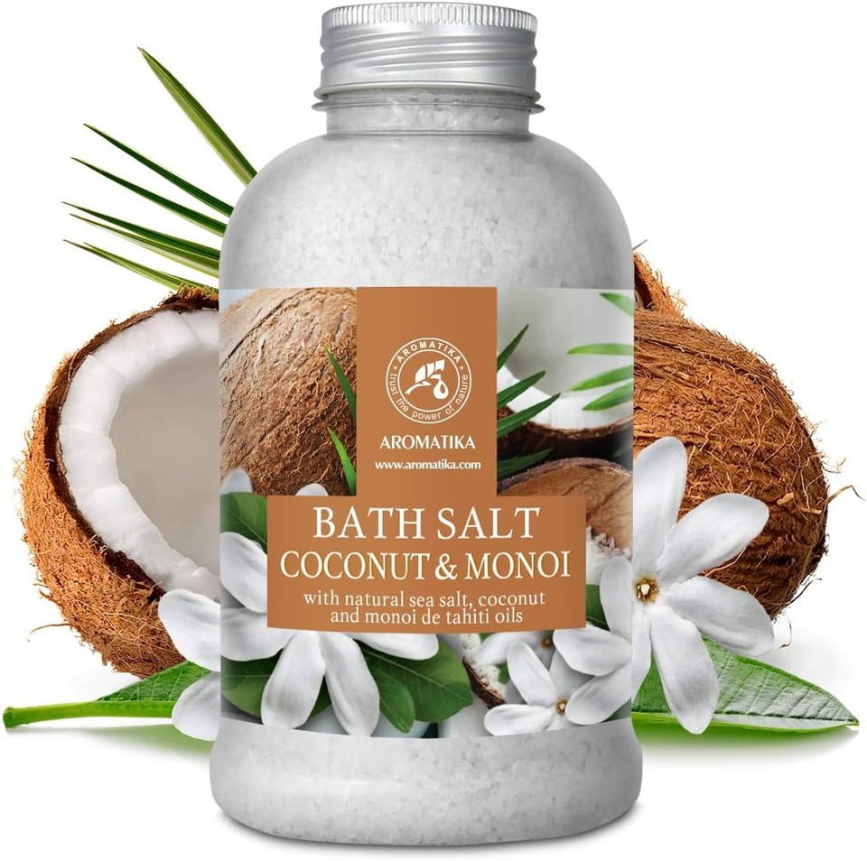 Bath Salts Coconut Monoi 21.16 Oz - Coconut Monoi Bath Salts 600G - Best For Good Sleep - Stress Relief - Beauty - Relaxing - Bathing - Body Care