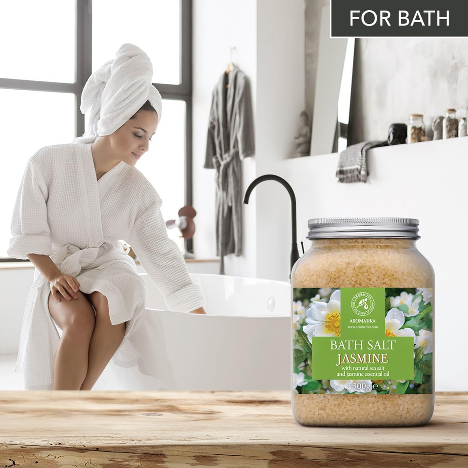 Bath Sea Salt Jasmine 46 Oz (1300G) - Bath Salts With Jasmine Essential Oil For Bath Soak - Relaxing Bath - Beauty - Body Care - Relaxation - Good Sleep - Aromatherapy Bath Salts - Flower Bath Salt Bath Sea Salt Jasmine 46 Oz (1300G) - Bath Salts With Jasmine Essential Oil For Bath Soak - Relaxing Bath - Beauty - Body Care - Relaxation - Good Sleep - Aromatherapy Bath Salts - Flower Bath Salt