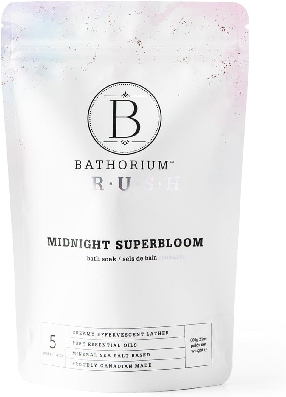 Bathorium Midnight Superbloom Crush, Wildflower Bath Soak, Lavender, Rose, Butterfly Pea Flower, Jasmine, Dead Sea Salt, 21 Oz