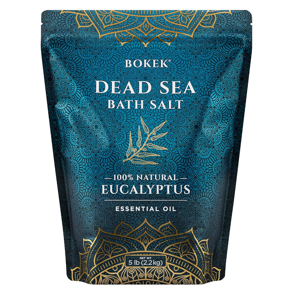 Bokek Dead Sea Bath Salt Scented With Certified Organic Essential Oil, Zipper Bag, Colorless, Eucalyptus, 80 Oz