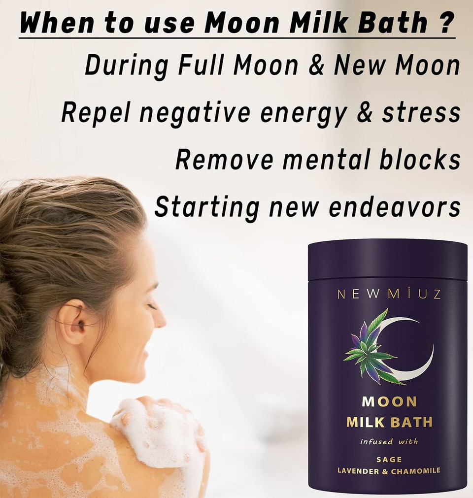 Cleansing Sage Moon Milk Bath Soak - Lavender Chamomile - Moisturize & Soften Skin Spiritual Stress Relief Gifts For Women Destress Luxury Spa Bath Salt Powder Birthday Perfect Stocking Stuffers