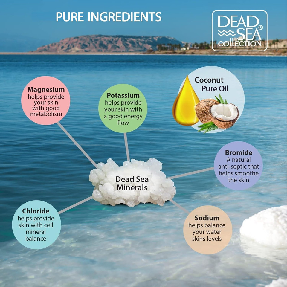 Dead Sea Collection Bath Salts With Coconut  Pure Dead Sea Salt And Coconut Oil - Nourishing Soothing And Relaxing Skin And Muscle  34.2 Oz