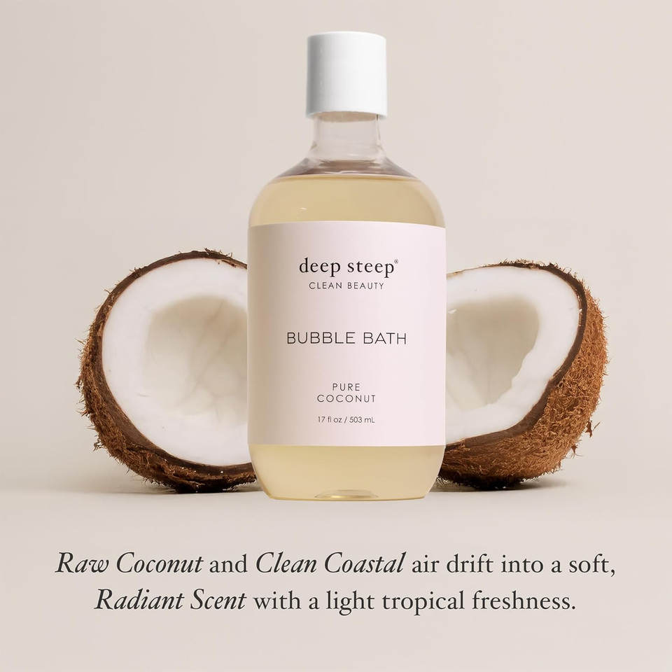 Deep Steep Bubble Bath, Pure Coconut, 17 Oz  Soothing Soak With Shea Butter, Argan Oil, Aloe Vera & Coconut Oil  Vegan, Sulfate-Free, Ph-Balanced Clean Beauty