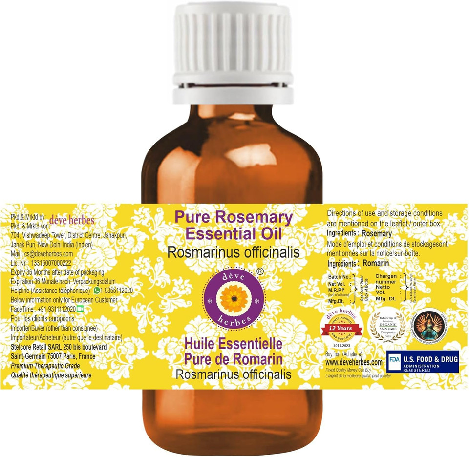 Dève Herbes Rosemary Essential Oil (Rosmarinus Officinalis) Pure | Non-Sticky | Non-Greasy | Lightweight | Men & Women | All Skin Types | Steam Distilled 30Ml (1 Oz) Dève Herbes Rosemary Essential Oil (Rosmarinus Officinalis) Pure | Non-Sticky | Non-Greasy | Lightweight | Men & Women | All Skin Types | Steam Distilled 30Ml (1 Oz)