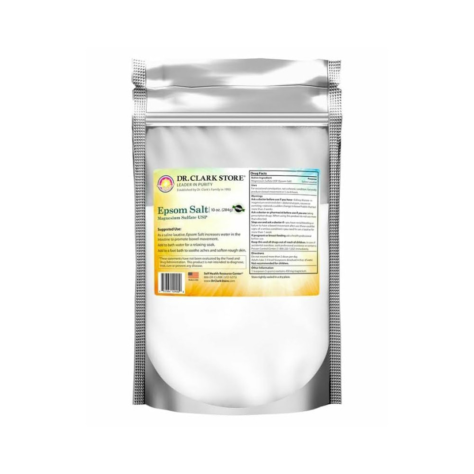 Dr. Clark Store Epsom Salt  10Oz, Usp Food Grade, Magnesium Sulfate For Natural Detoxification, Muscle Relaxation, Skin Care, Relieves Occasional Constipation & Supports Liver Flush Dr. Clark Store Epsom Salt  10Oz, Usp Food Grade, Magnesium Sulfate For Natural Detoxification, Muscle Relaxation, Skin Care, Relieves Occasional Constipation & Supports Liver Flush