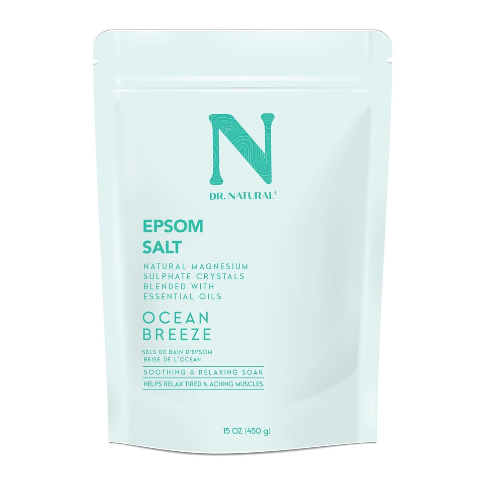 Dr. Natural Epsom Salt - Bath Salts For Stress Relief - Relaxing And Skin Softening Epsom Salt Bath Soak - Magnesium Boost - Ocean Breeze - 15 Oz