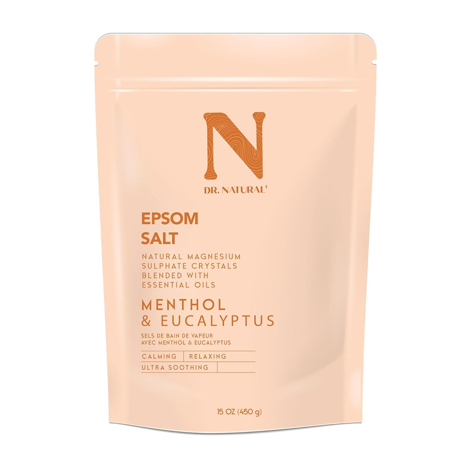 Dr. Natural Epsom Salt - Bath Salts For Stress Relief - Relaxing, Softening Epsom Salt Bath Soak - Magnesium Boost - Menthol And Eucalyptus - 15 Oz
