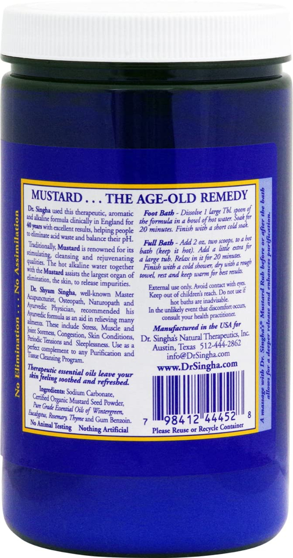 Dr. Singha'S Mustard Bath Salts - 28 Oz Herbal Bath Soak With Essential Oils For A Relaxing And Rejuvenating Experience - Made In Usa