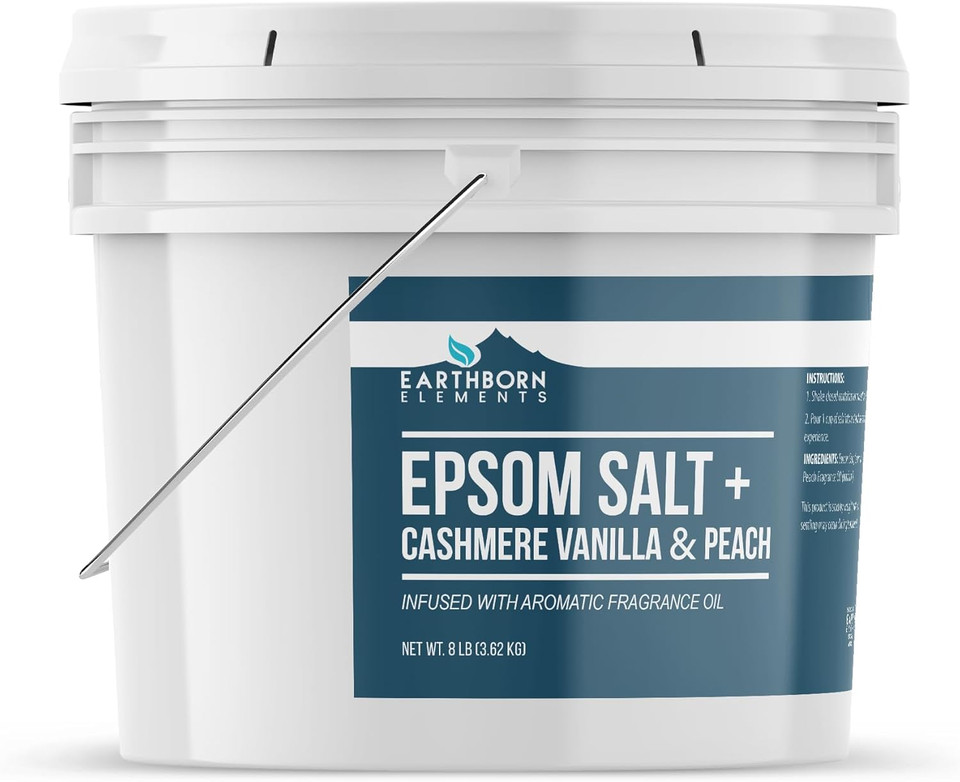 Earthborn Elements Cashmere Vanilla & Peach Epsom Salt 8 Lb, One Gallon Bucket, Pure & Undiluted, Soaking Salt With Fragrance