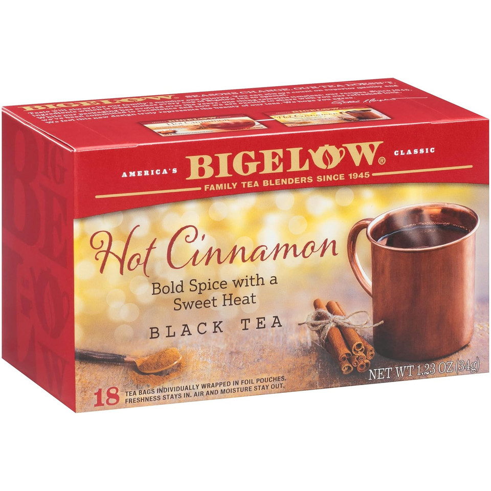 Bigelow Tea Hot Cinnamon Black Tea, Caffeinated, 18 Count (Pack Of 6), 108 Total Tea Bags18 Count (Pack Of 6)