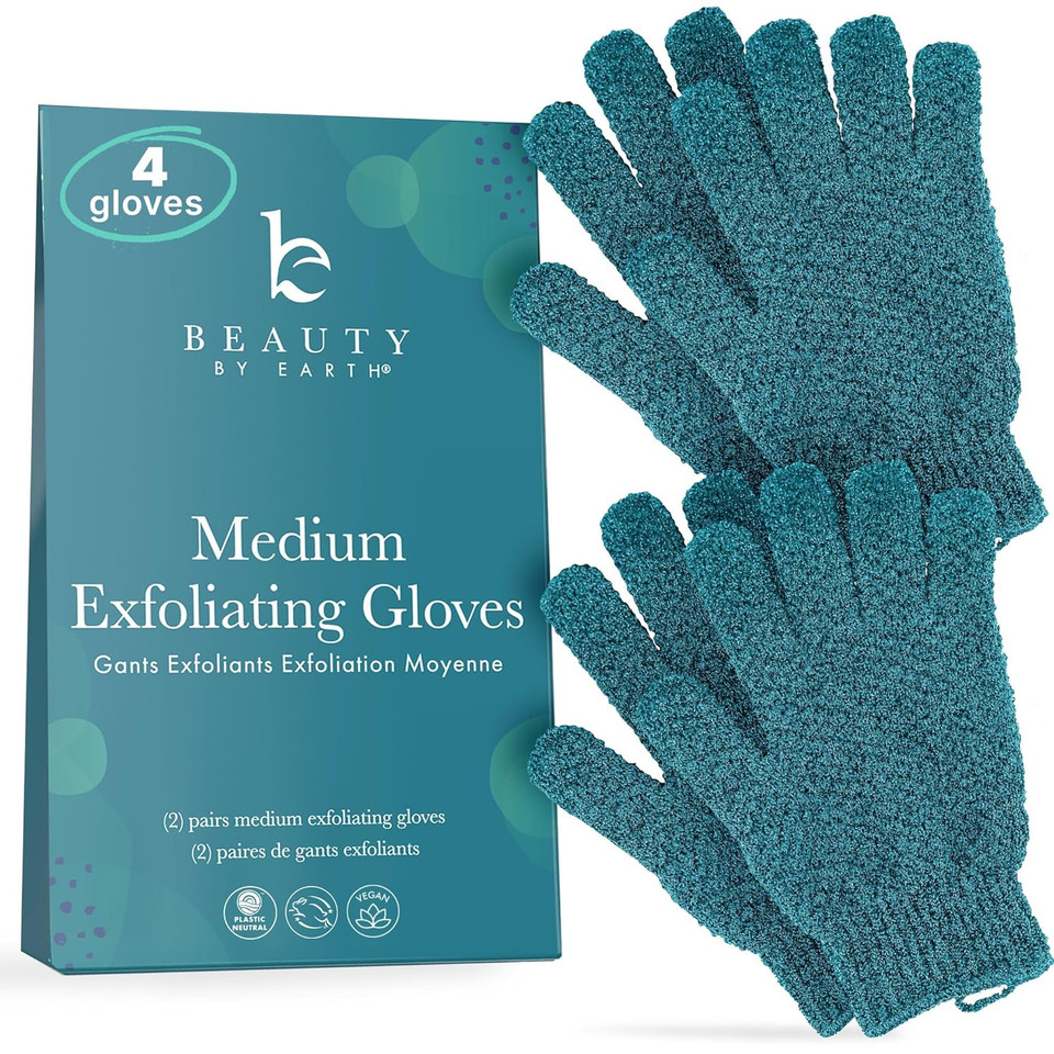 Exfoliating Glove (4 Pcs, 2 Pairs) - Heavy Exfoliate Glove For Dead Skin Bath Exfoliating Gloves For Shower Spa Massage & Body Scrub - Shower Gloves For Women & Men