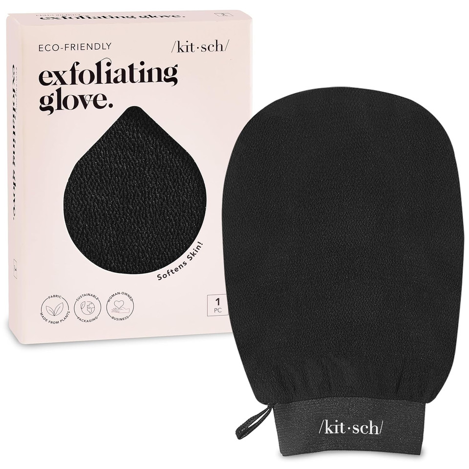 Kitsch Exfoliating Gloves 2Pc  Korean Exfoliating Mitt & Deep Exfoliating Body Scrubber For Shower, Bath | Body Exfoliator, Dead Skin Remover | Skin Care For Smooth, Renewed Skin - Black & Terracotta