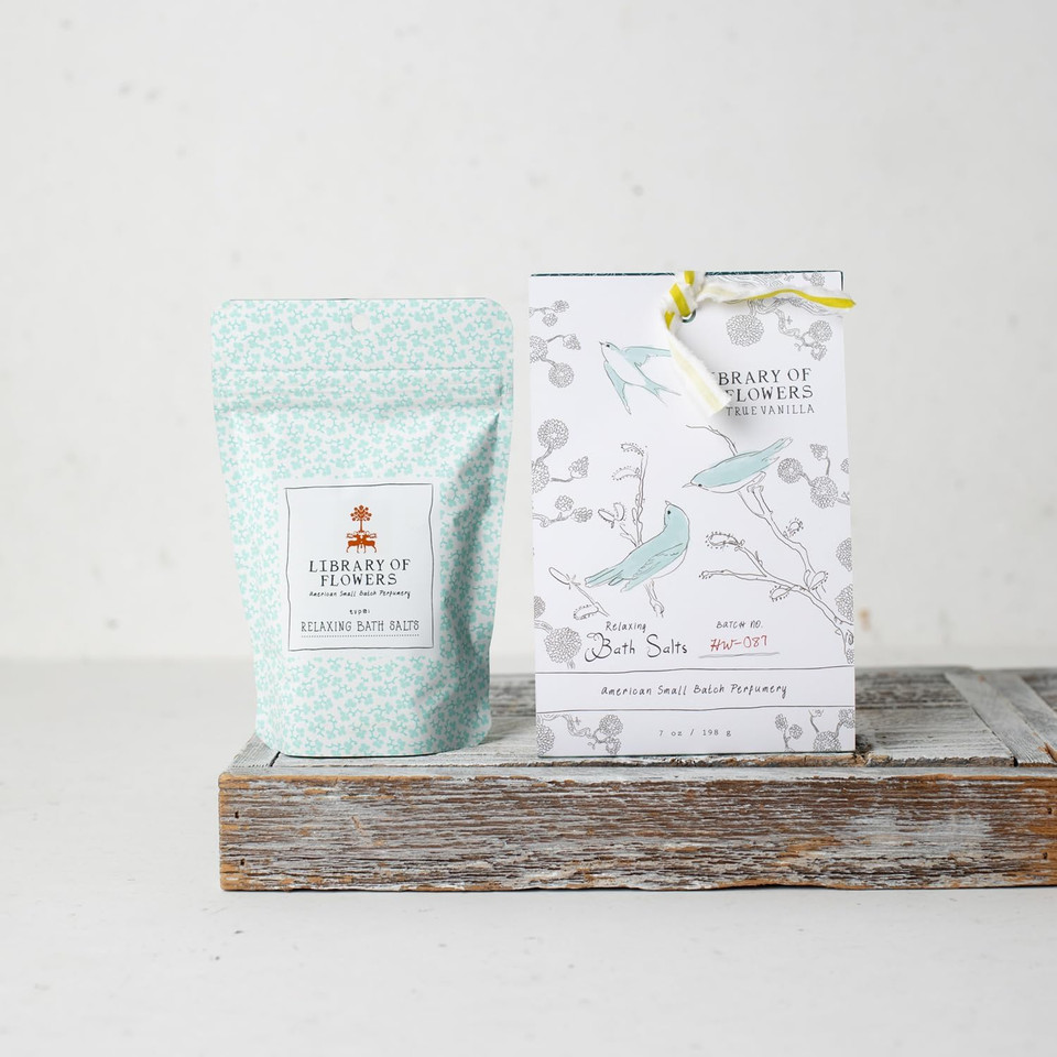 Library Of Flowers True Vanilla Salts, 7 Oz., Bergamot, Dark Vanilla, And Amber, Bathtub Accessories, Bath Salts For Women, Bath Products, Scented Luxury Bath Salts